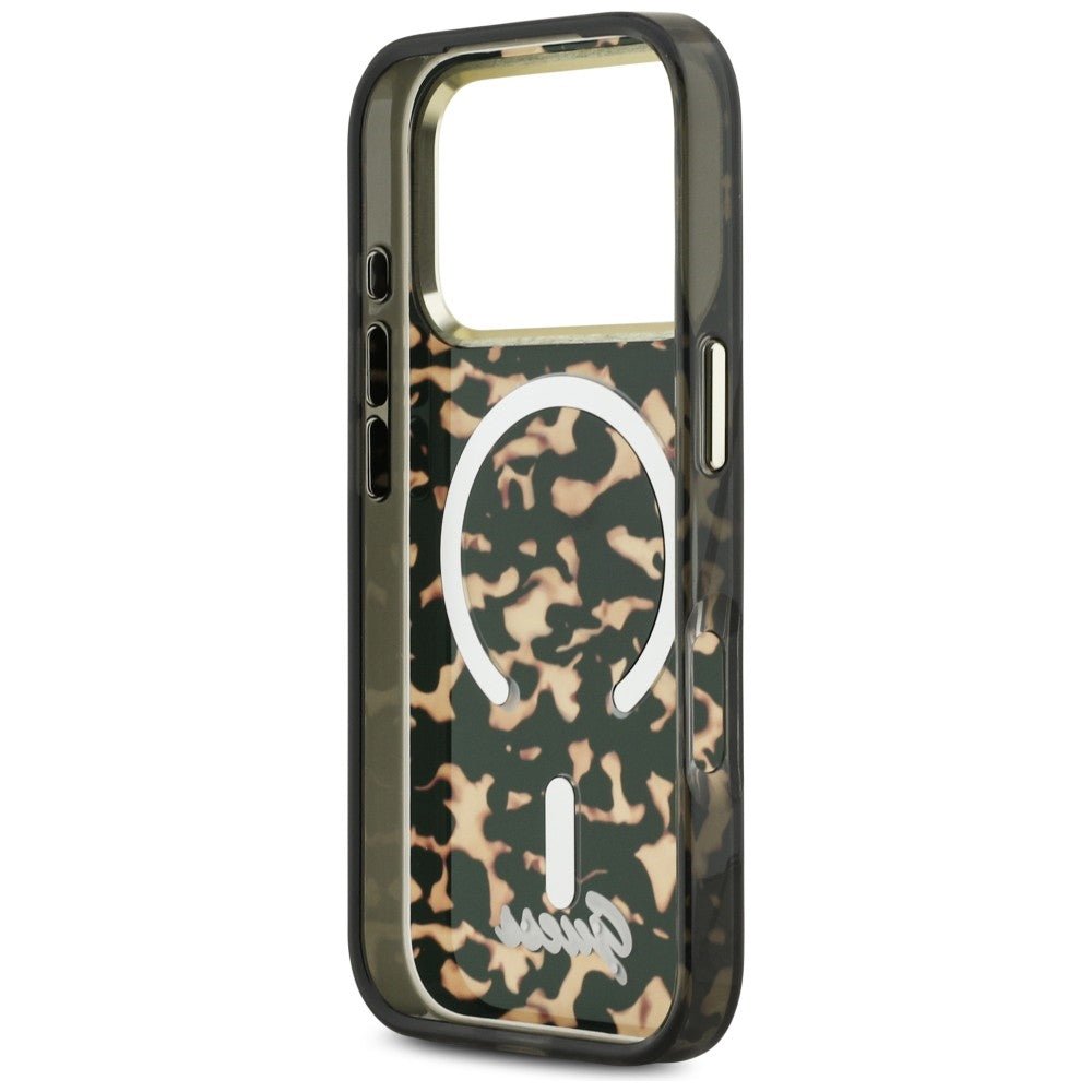 Guess iPhone 17 Pro Max - Σκληρή Θήκη με Πλαίσιο Σιλικόνης - IML Script Metal MagSafe - Tortoise