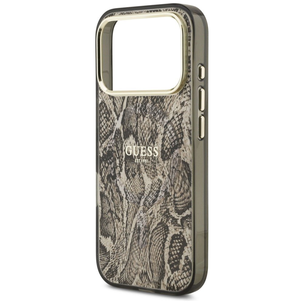 Guess iPhone 17 Pro Max - Σκληρή Θήκη με Πλαίσιο Σιλικόνης - Python Pattern MagSafe - Brown