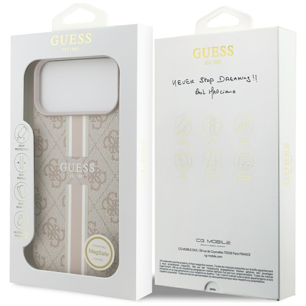 Guess iPhone 17 Pro Max - Θήκη με Επένδυση Συνθετικού Δέρματος - 4G Printed Stripes MagSafe - Pink