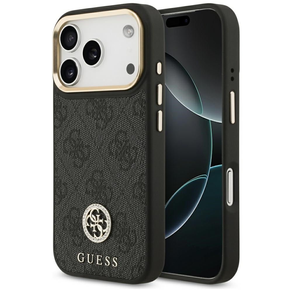 Guess iPhone 17 Pro - Σκληρή Θήκη με Επένδυση Συνθετικού Δέρματος - 4G Strass Logo MagSafe - Black