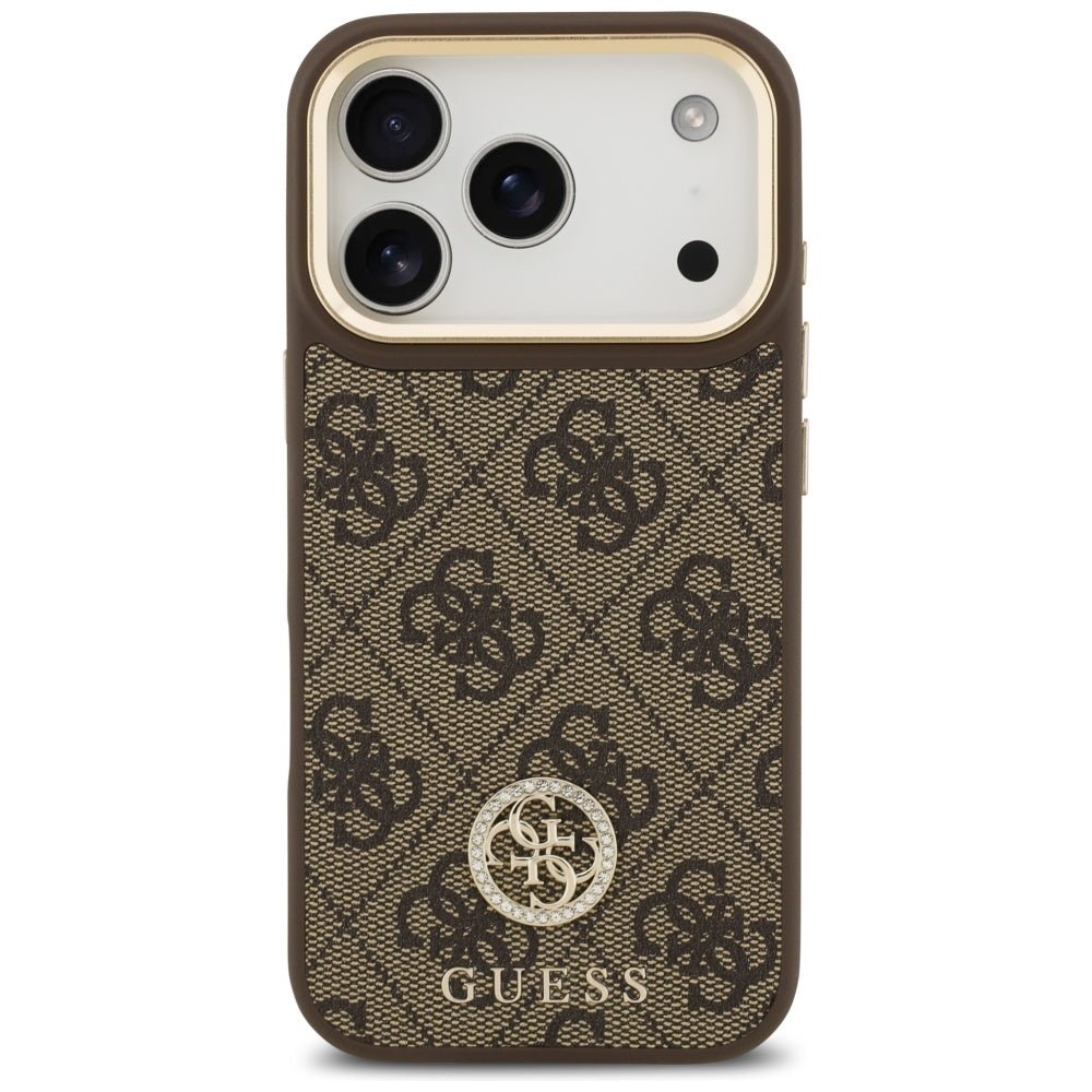 Guess iPhone 17 Pro - Σκληρή Θήκη με Επένδυση Συνθετικού Δέρματος - 4G Strass Logo MagSafe - Brown