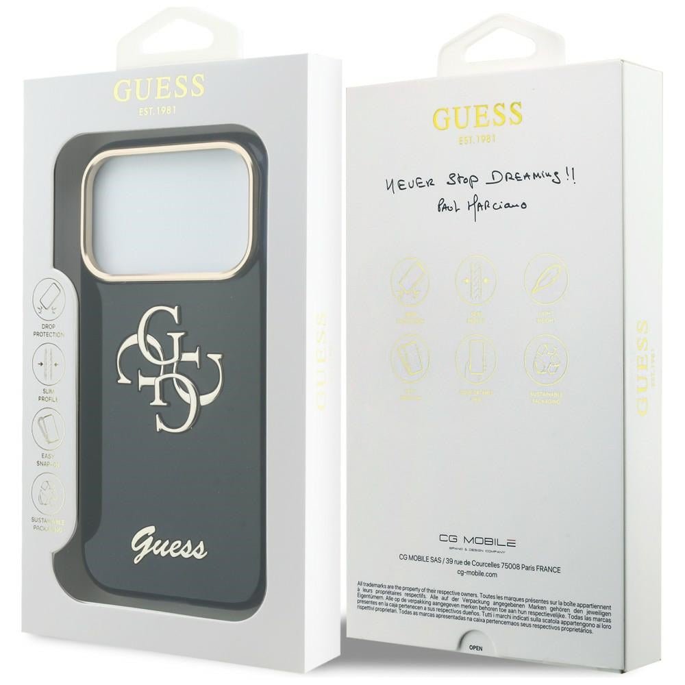 Guess iPhone 17 Pro - Σκληρή Θήκη με Πλαίσιο Σιλικόνης - IML 4G Script Metal - Blue