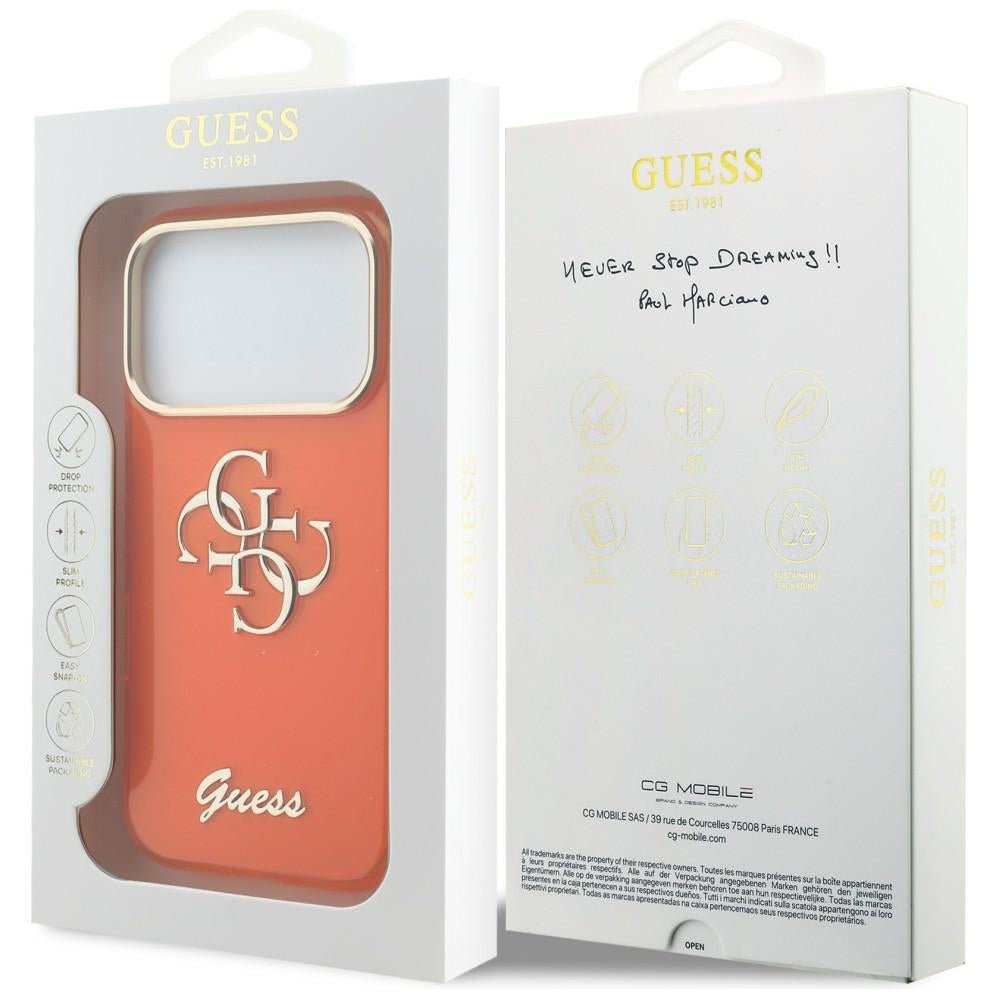 Guess iPhone 17 Pro - Σκληρή Θήκη με Πλαίσιο Σιλικόνης - IML 4G Script Metal - Orange