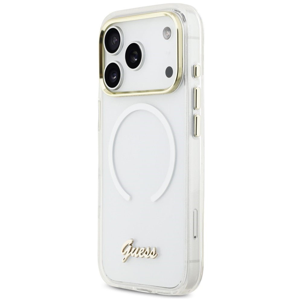 Guess iPhone 17 Pro - Σκληρή Θήκη με Πλαίσιο Σιλικόνης - IML Gradient Script Metal MagSafe - White