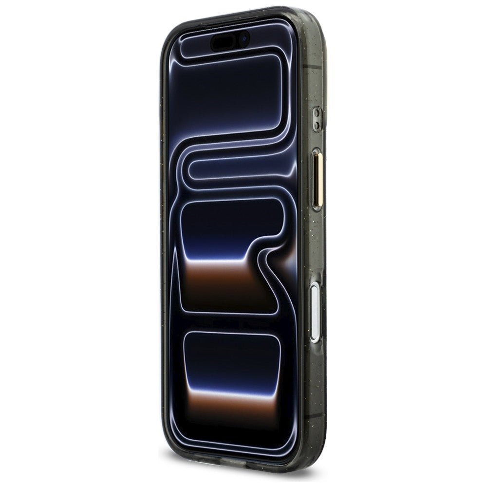 Guess iPhone 17 Pro - Σκληρή Θήκη με Πλαίσιο Σιλικόνης και Λουράκι - IML Glitters Script Strap MagSafe - Black