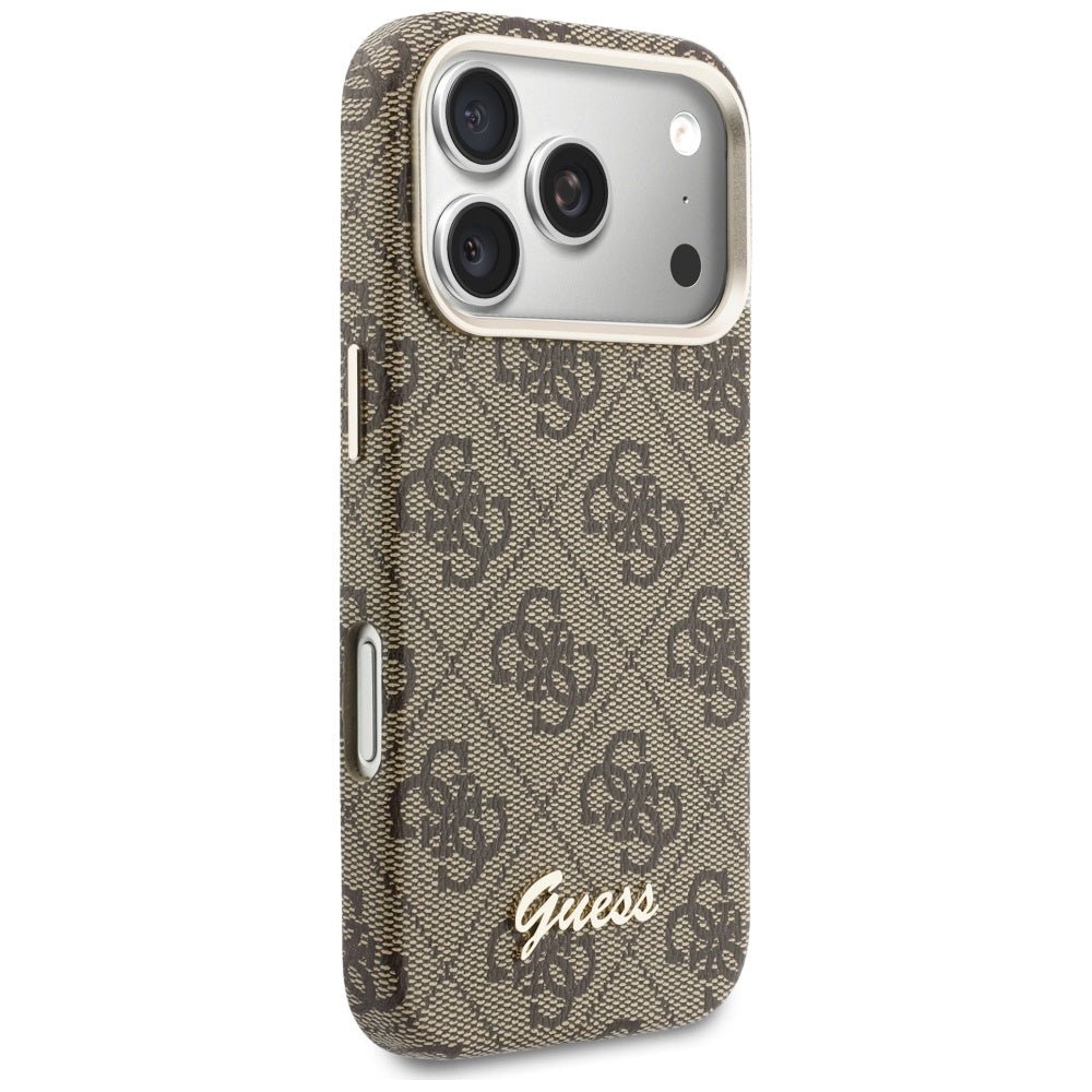 Guess iPhone 17 Pro - Σκληρή Θήκη με Πλαίσιο Σιλικόνης και MagSafe - 4G Script MagSafe - Brown