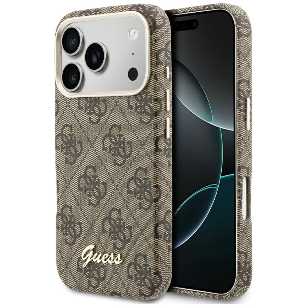 Guess iPhone 17 Pro - Σκληρή Θήκη με Πλαίσιο Σιλικόνης και MagSafe - 4G Script MagSafe - Brown