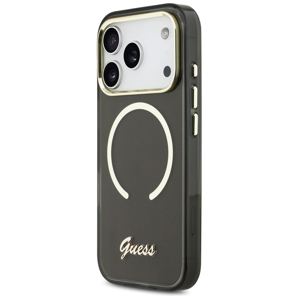 Guess iPhone 17 Pro - Σκληρή Θήκη με Πλαίσιο Σιλικόνης και MagSafe - IML Script Metal MagSafe - Black