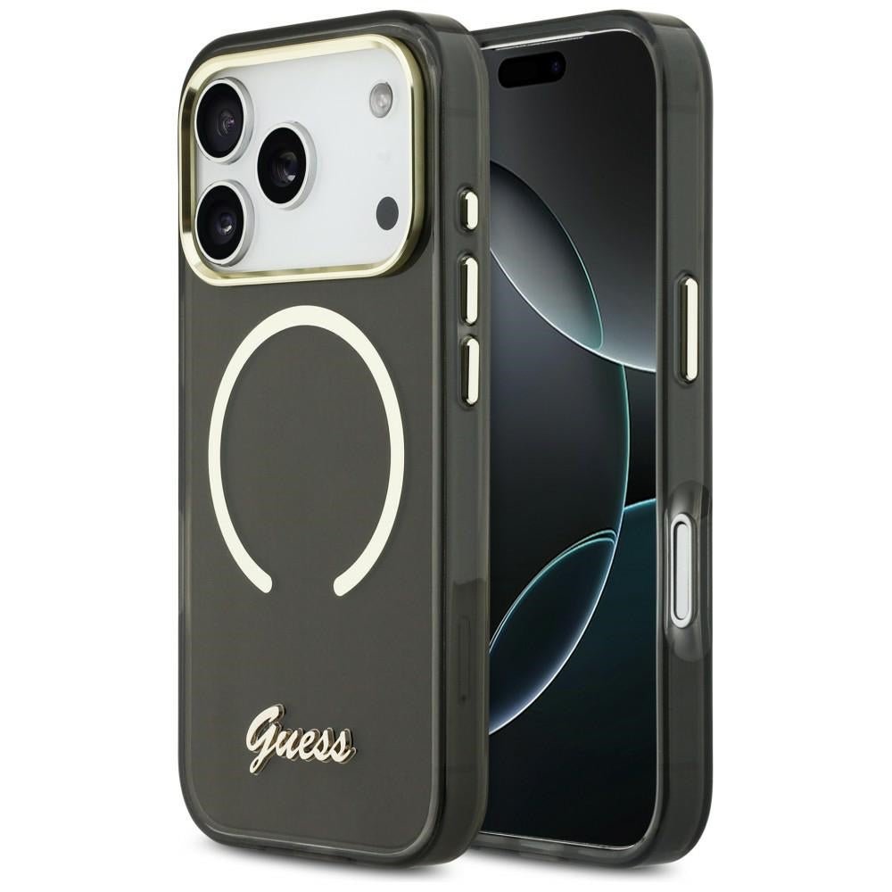 Guess iPhone 17 Pro - Σκληρή Θήκη με Πλαίσιο Σιλικόνης και MagSafe - IML Script Metal MagSafe - Black