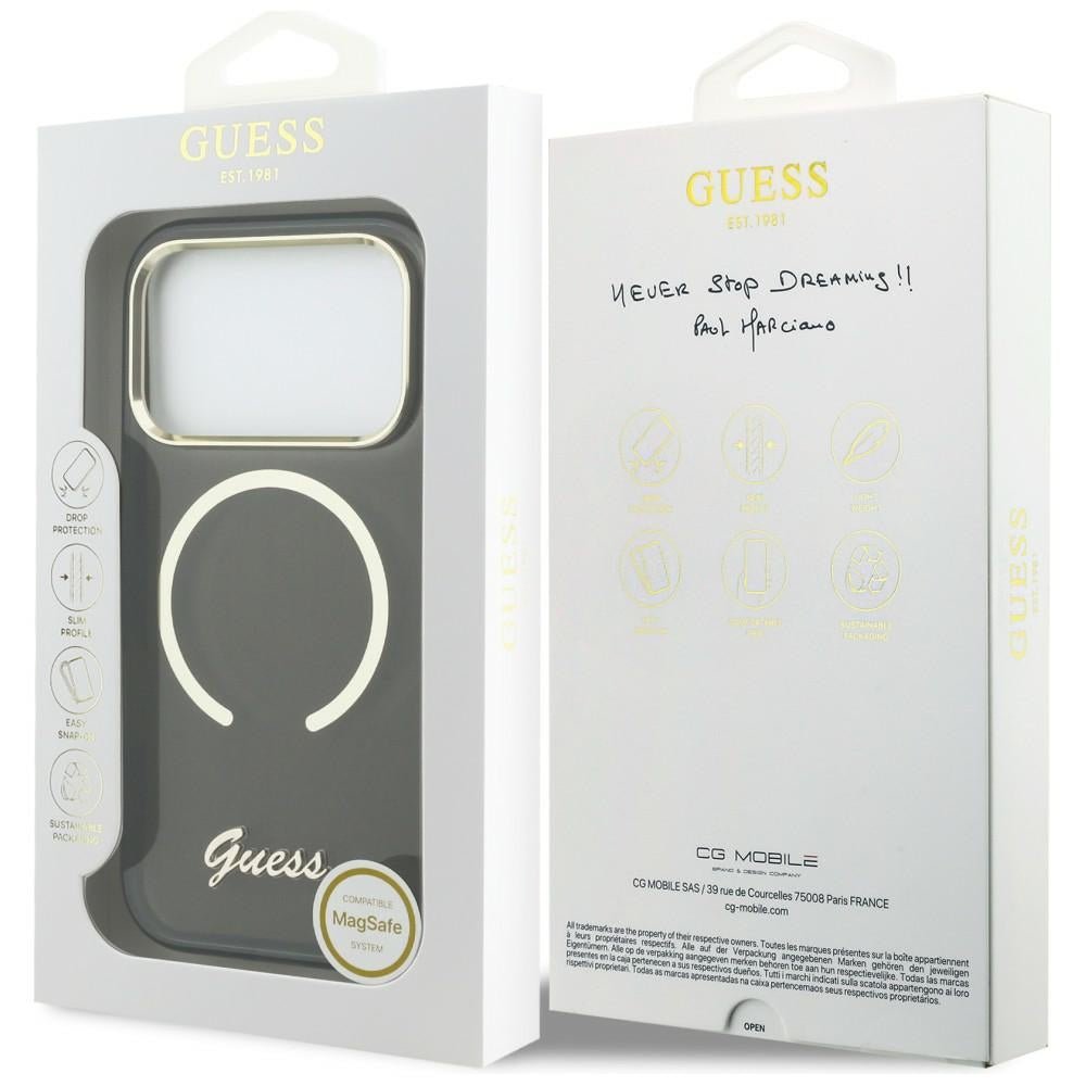 Guess iPhone 17 Pro - Σκληρή Θήκη με Πλαίσιο Σιλικόνης και MagSafe - IML Script Metal MagSafe - Black