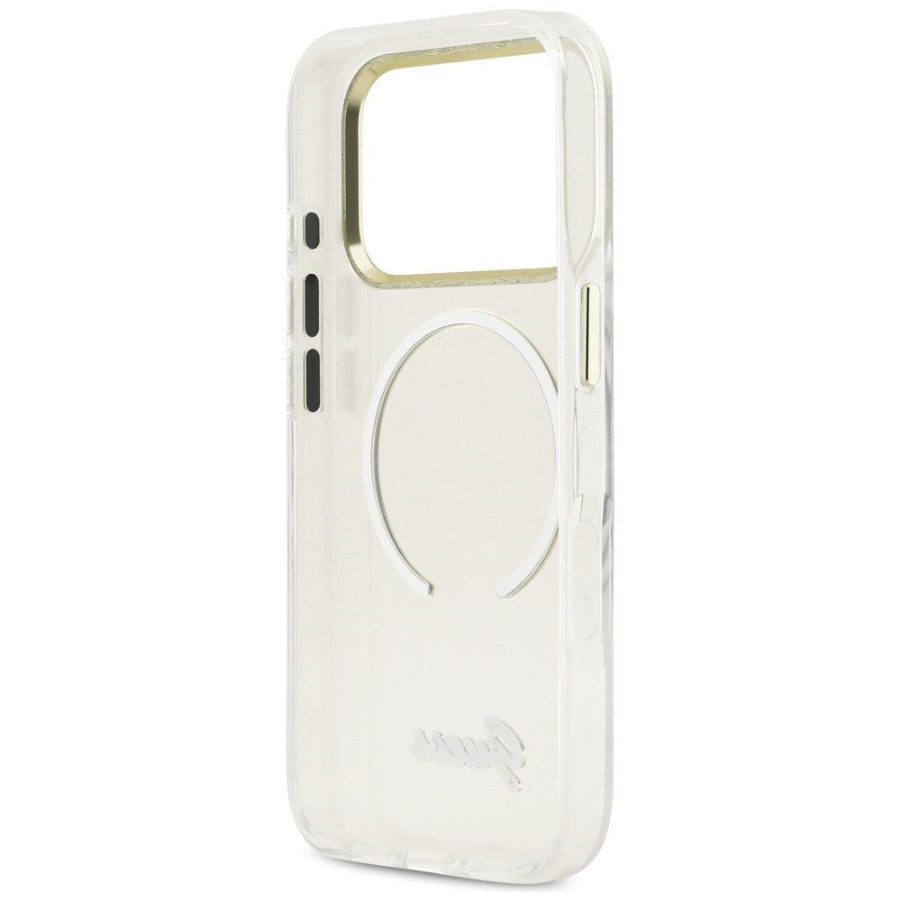 Guess iPhone 17 Pro - Σκληρή Θήκη με Πλαίσιο Σιλικόνης και MagSafe - IML Script Metal MagSafe - Clear