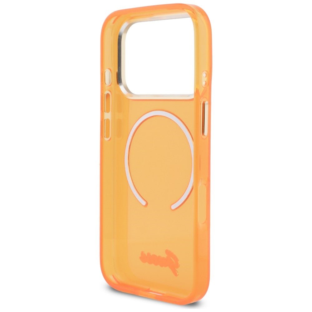 Guess iPhone 17 Pro - Σκληρή Θήκη με Πλαίσιο Σιλικόνης και MagSafe - IML Script Metal MagSafe - Orange