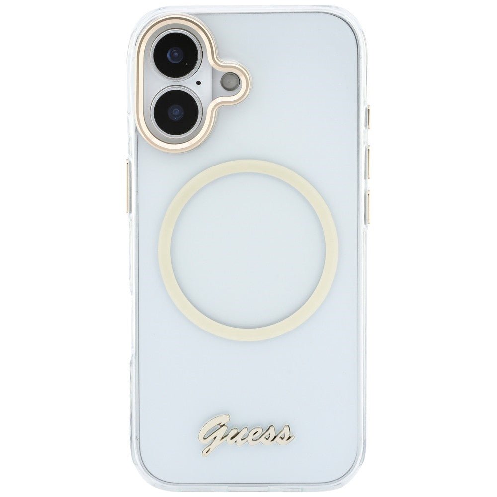 Guess iPhone 17 - Σκληρή Θήκη με Πλαίσιο Σιλικόνης - IML Script Metal MagSafe - Διάφανη