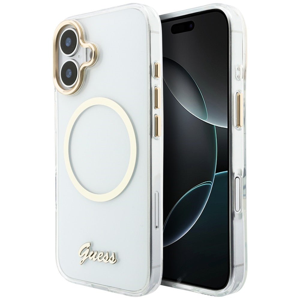 Guess iPhone 17 - Σκληρή Θήκη με Πλαίσιο Σιλικόνης - IML Script Metal MagSafe - Διάφανη