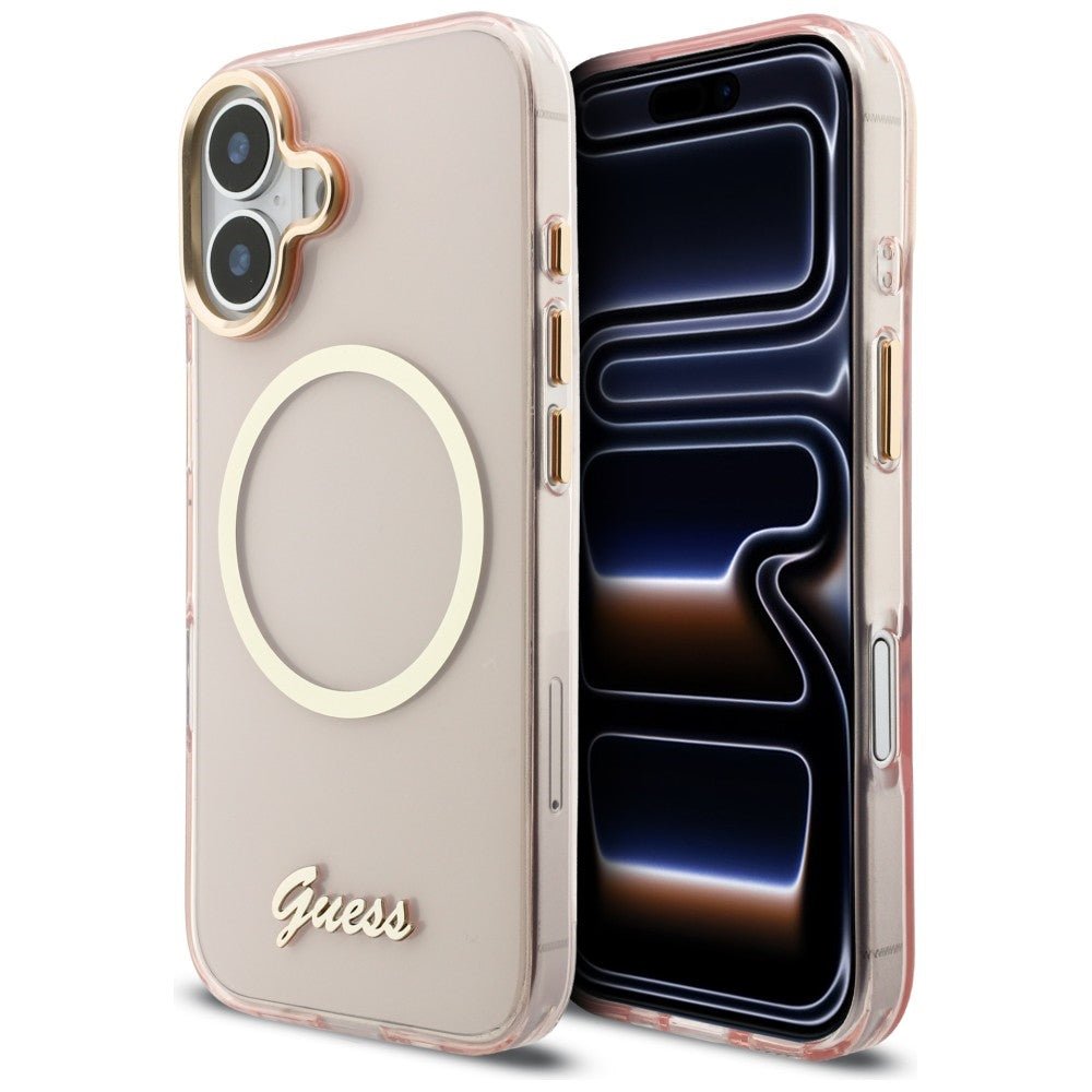 Guess iPhone 17 - Σκληρή Θήκη με Πλαίσιο Σιλικόνης - IML Script Metal MagSafe - Pink