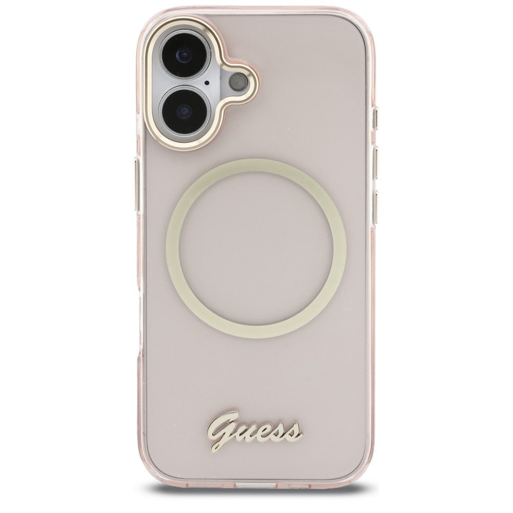 Guess iPhone 17 - Σκληρή Θήκη με Πλαίσιο Σιλικόνης - IML Script Metal MagSafe - Pink