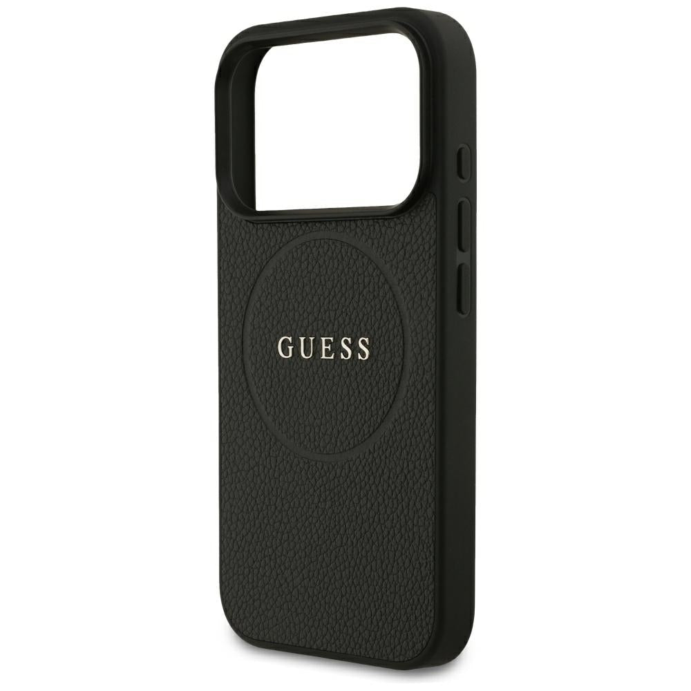 Guess iPhone 18 Pro / iPhone 17 Pro - Σκληρή Θήκη από Οικολογικό Δέρμα MagSafe - Grained Gold Ring - Black