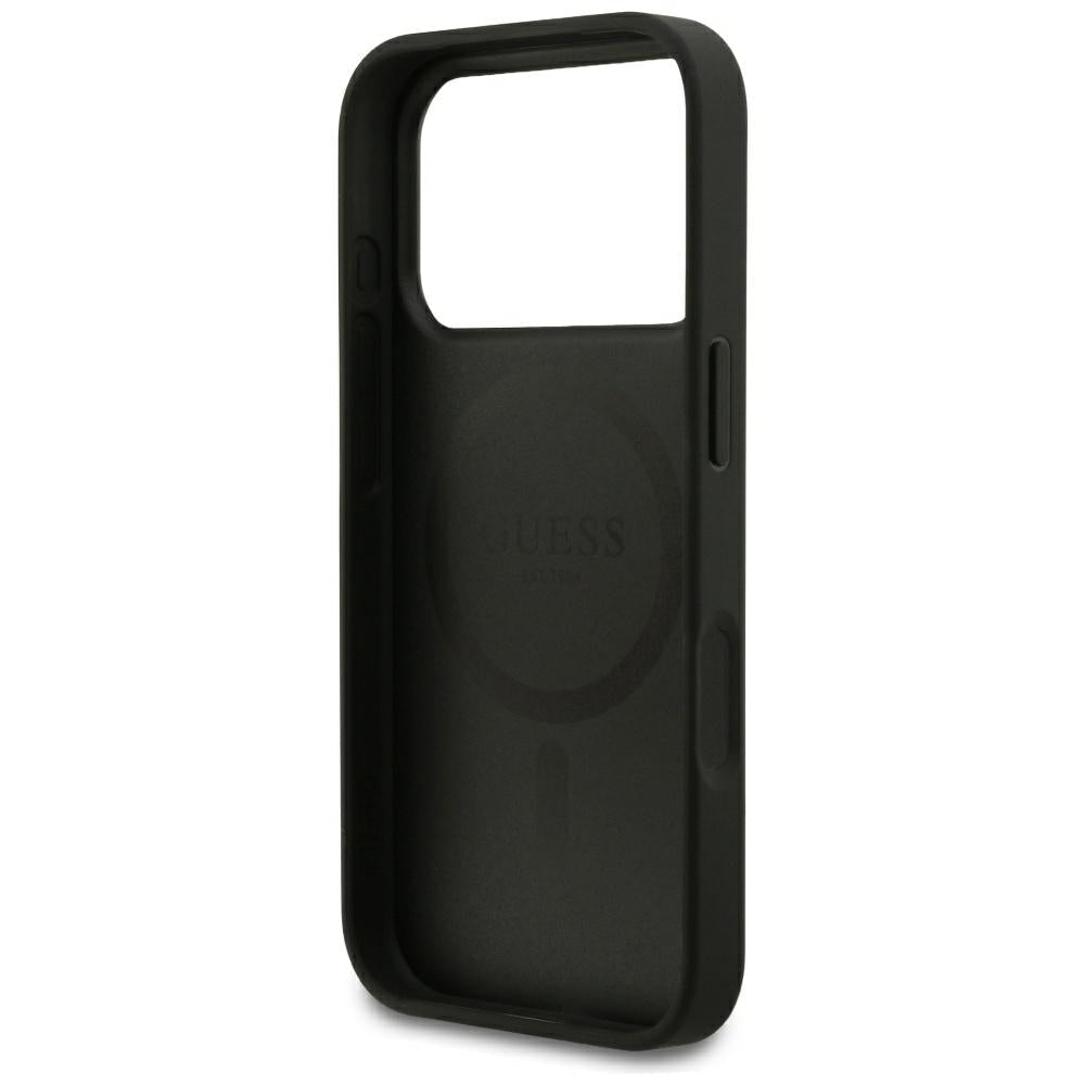 Guess iPhone 18 Pro / iPhone 17 Pro - Σκληρή Θήκη από Οικολογικό Δέρμα MagSafe - Grained Gold Ring - Black