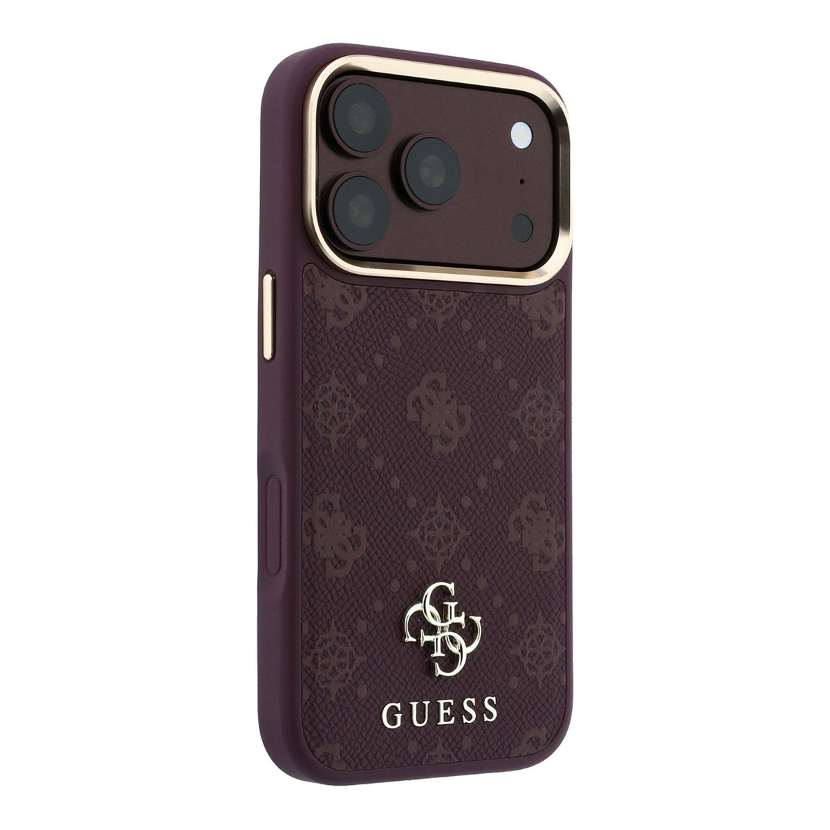Guess iPhone 18 Pro / iPhone 17 Pro - Σκληρή Θήκη με Επένδυση Συνθετικού Δέρματος MagSafe - Peony 4G Small Logo - Burgundy