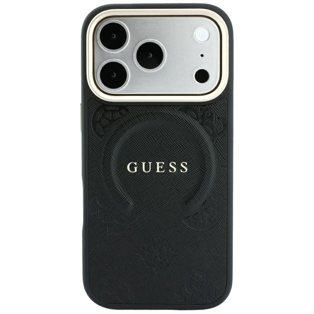 Guess iPhone 18 Pro / iPhone 17 Pro - Σκληρή Θήκη με Επένδυση Συνθετικού Δέρματος MagSafe - Saffiano Peony and Ring - Black