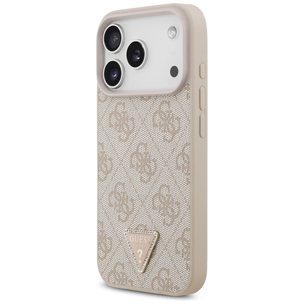Guess iPhone 18 Pro / iPhone 17 Pro - Θήκη με Επένδυση Συνθετικού Δέρματος MagSafe - Leather 4G Triangle Strass - Pink