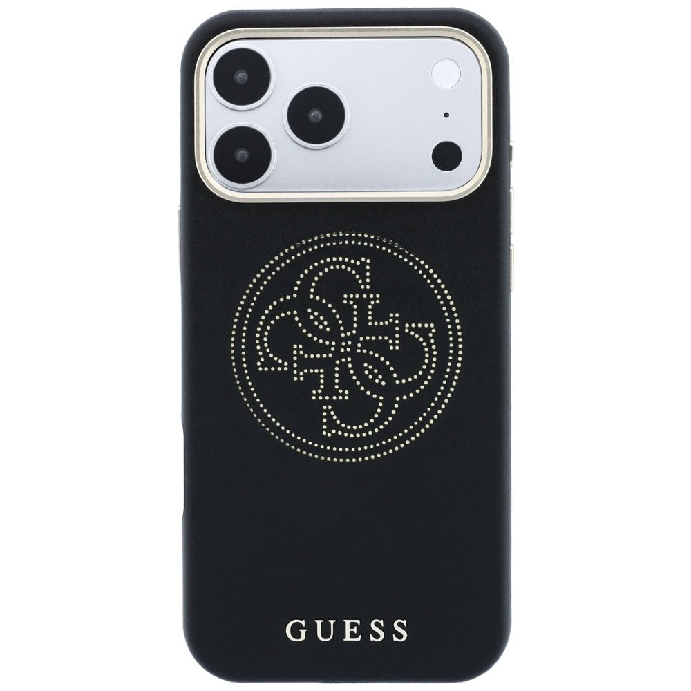 Guess iPhone 18 Pro / iPhone 17 Pro - Θήκη με Επένδυση Συνθετικού Δέρματος MagSafe - Perforated 4G Gold Logo - Black