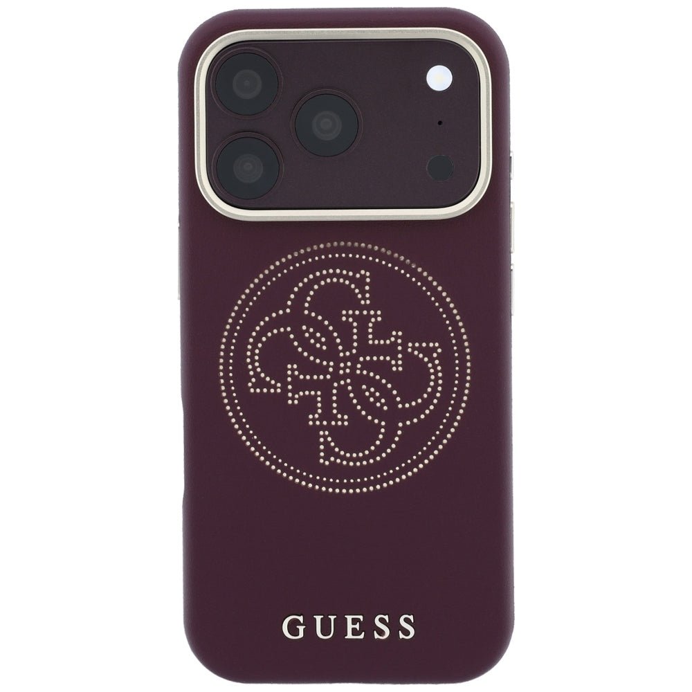 Guess iPhone 18 Pro / iPhone 17 Pro - Θήκη με Επένδυση Συνθετικού Δέρματος MagSafe - Perforated 4G Gold Logo - Burgundy