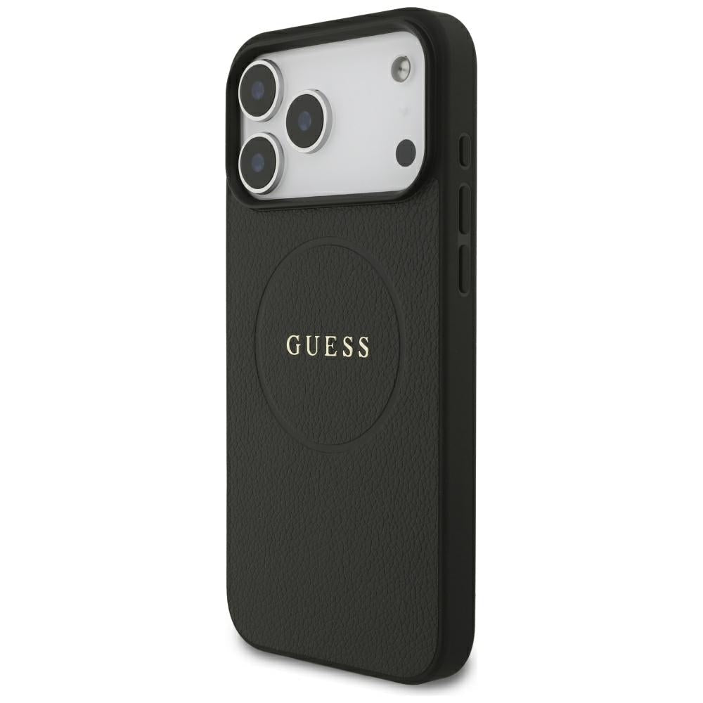 Guess iPhone 18 Pro Max / iPhone 17 Pro Max - Σκληρή Θήκη από Οικολογικό Δέρμα MagSafe - Grained Gold Ring - Black