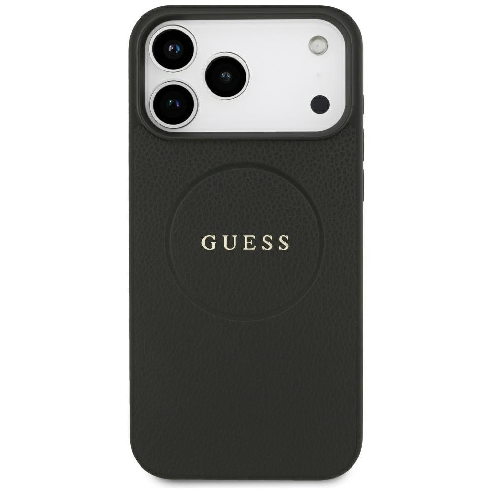 Guess iPhone 18 Pro Max / iPhone 17 Pro Max - Σκληρή Θήκη από Οικολογικό Δέρμα MagSafe - Grained Gold Ring - Black
