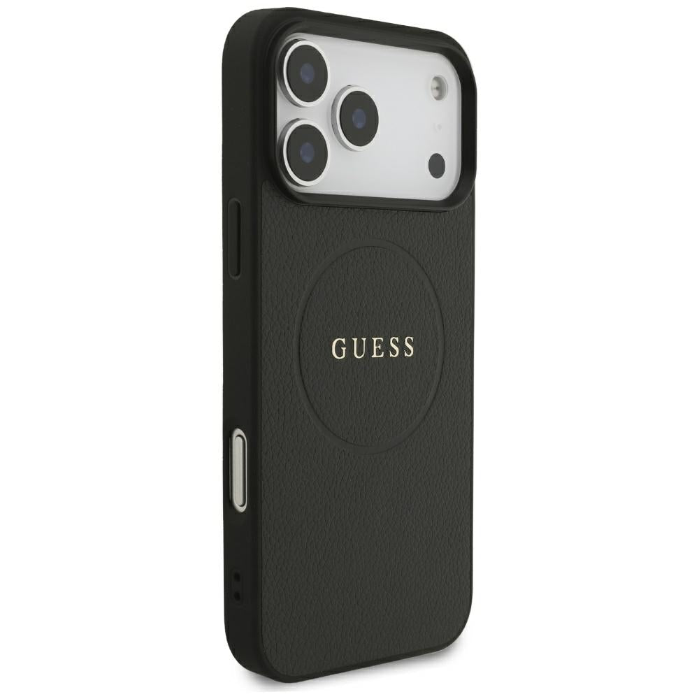 Guess iPhone 18 Pro Max / iPhone 17 Pro Max - Σκληρή Θήκη από Οικολογικό Δέρμα MagSafe - Grained Gold Ring - Black