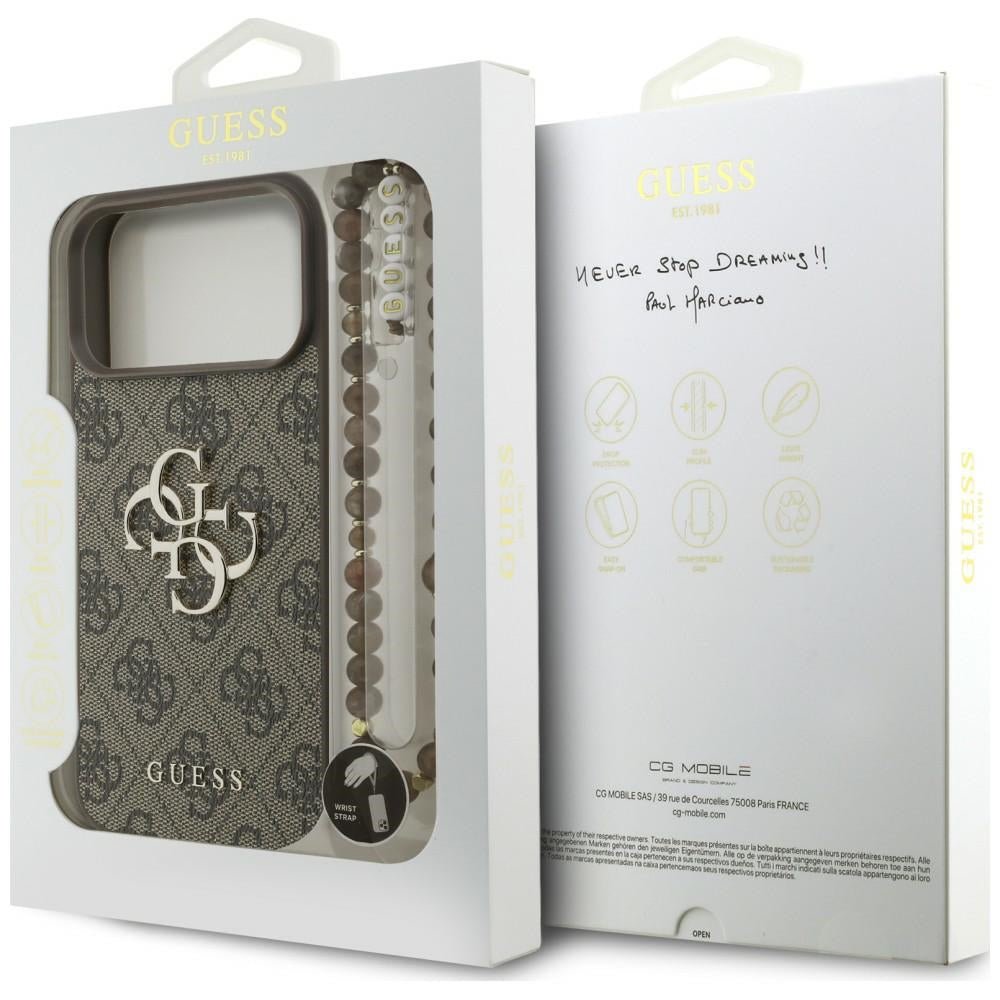 Guess iPhone 18 Pro Max / iPhone 17 Pro Max - Σκληρή Θήκη με Επένδυση Συνθετικού Δέρματος και Λουράκι - 4G Strap 4G Classic Logo - Brown