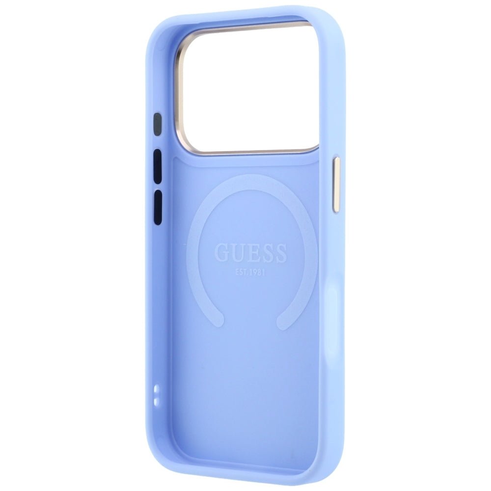 Guess iPhone 18 Pro Max / iPhone 17 Pro Max - Σκληρή Θήκη με Επένδυση Συνθετικού Δέρματος MagSafe - Saffiano Peony and Ring - Light Blue
