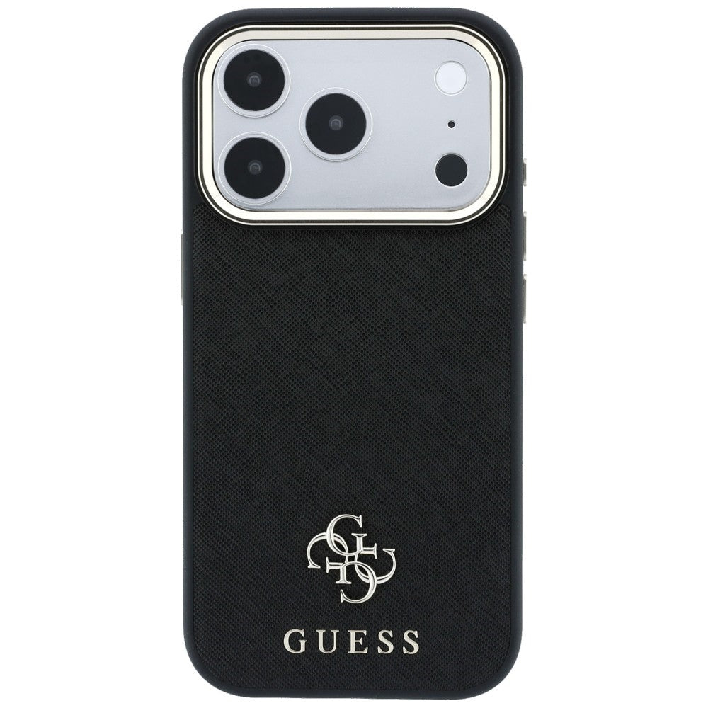 Guess iPhone 18 Pro Max / iPhone 17 Pro Max - Σκληρή Θήκη με Επένδυση Συνθετικού Δέρματος MagSafe - Saffiano Small 4G and Classic Logo - Black