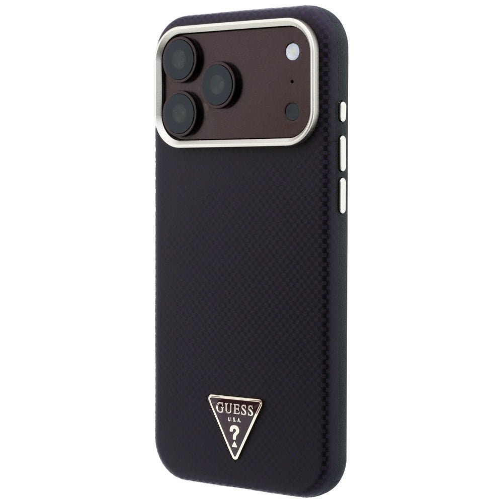 Guess iPhone 18 Pro Max / iPhone 17 Pro Max - Σκληρή Θήκη με Πλαίσιο Σιλικόνης και Επένδυση Συνθετικού Δέρματος MagSafe - Kevlar Triangle Logo - Burgundy