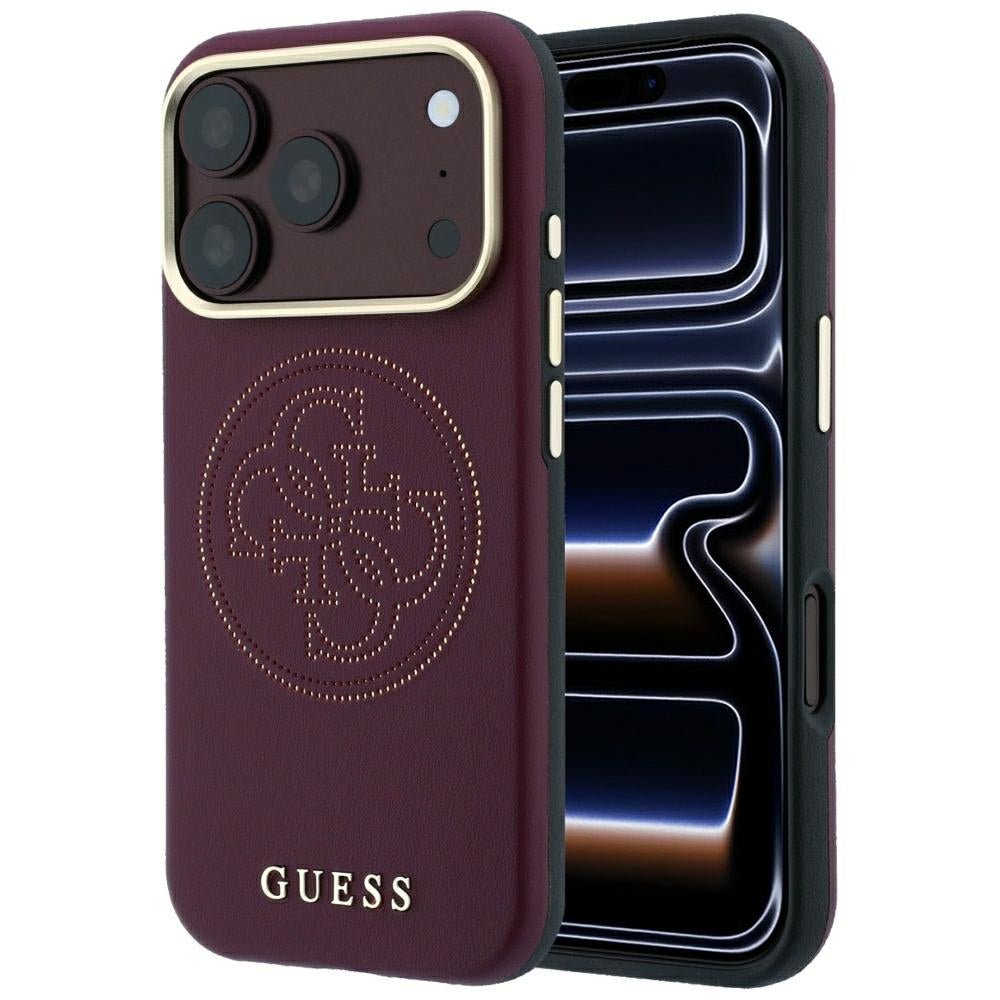 Guess iPhone 18 Pro Max / iPhone 17 Pro Max - Θήκη με Επένδυση Συνθετικού Δέρματος MagSafe - Perforated 4G Gold Logo - Burgundy