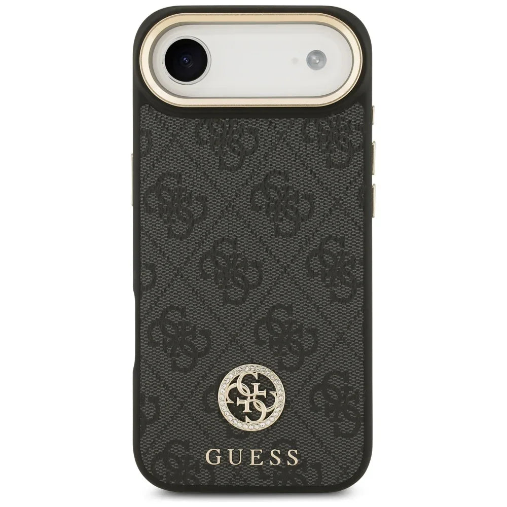 Guess iPhone Air - 4G Strass Logo and Big Strap Metal Buttons MagSafe - Θήκη με Επένδυση Συνθετικού Δέρματος και Λουράκι - Black