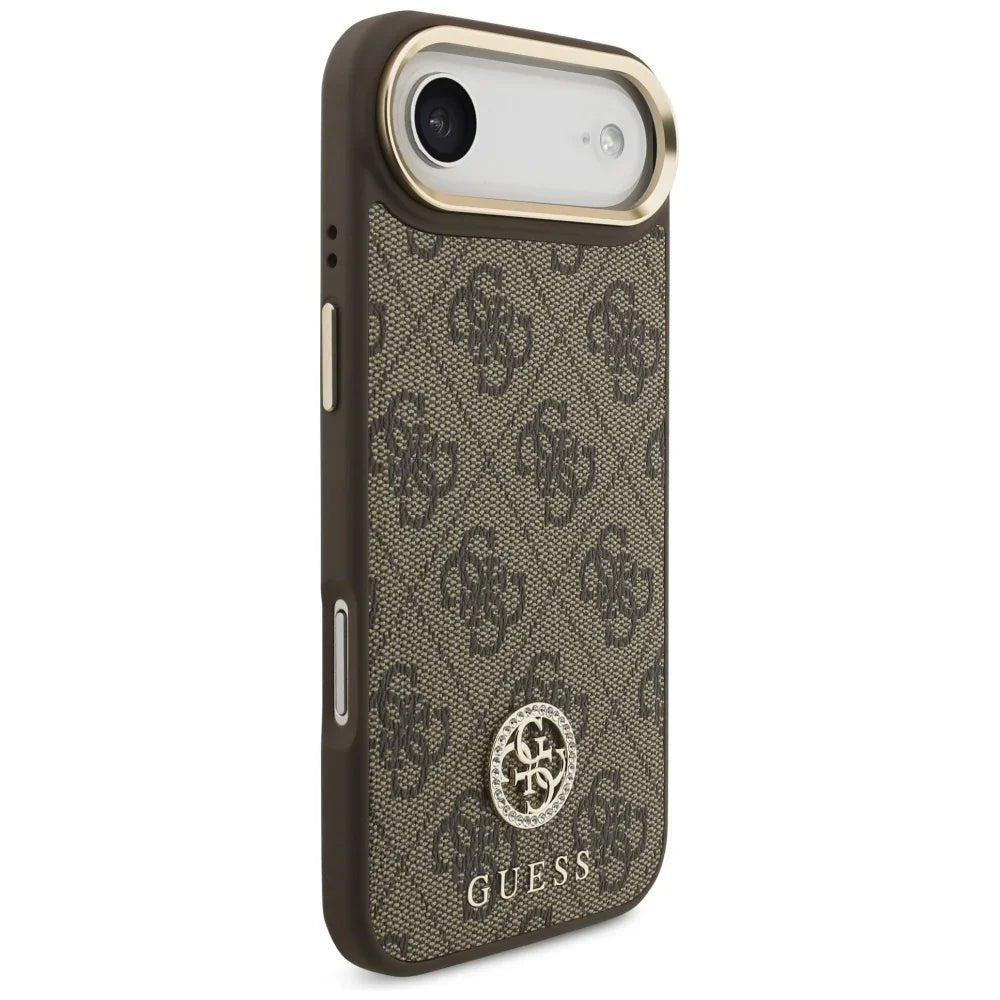 Guess iPhone Air - 4G Strass Logo and Big Strap Metal Buttons MagSafe - Θήκη με Επένδυση Συνθετικού Δέρματος και Λουράκι - Brown