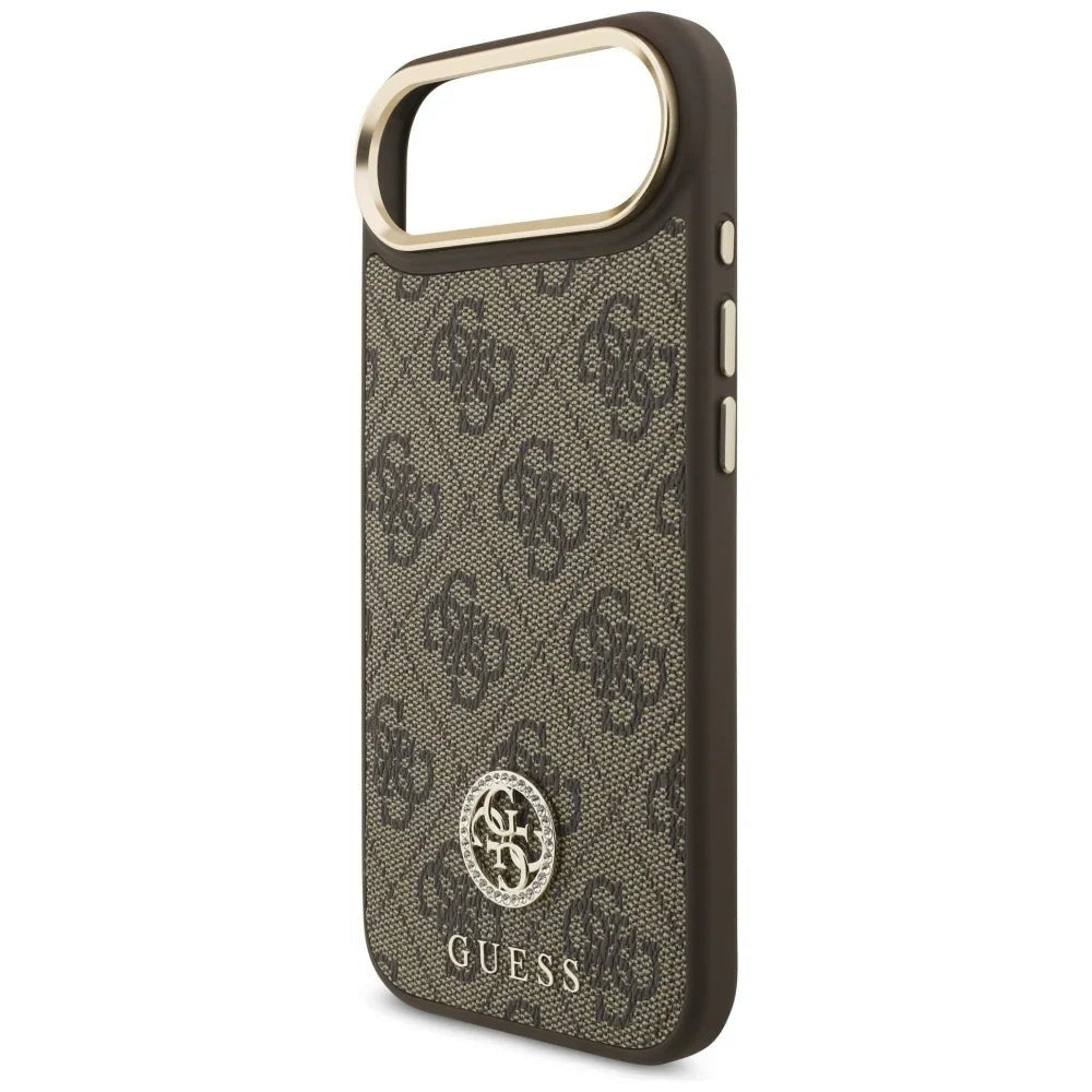 Guess iPhone Air - 4G Strass Logo and Big Strap Metal Buttons MagSafe - Θήκη με Επένδυση Συνθετικού Δέρματος και Λουράκι - Brown