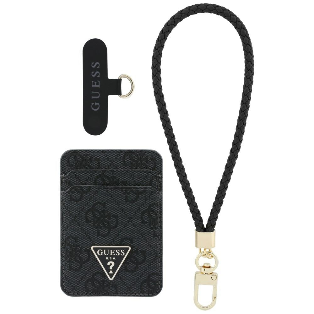 Guess MagSafe Θήκη για Κάρτες με Universal Λουράκι Καρπού - Triangle - Black