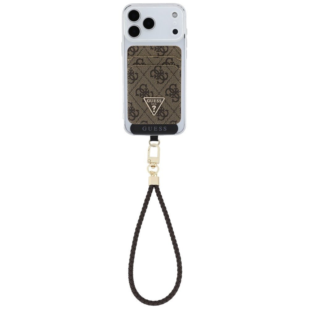 Guess MagSafe Θήκη για Κάρτες με Universal Λουράκι Καρπού - Triangle - Brown