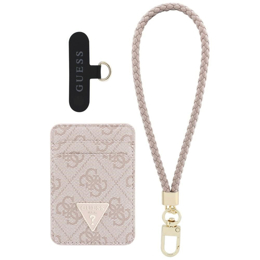 Guess MagSafe Θήκη για Κάρτες με Universal Λουράκι Καρπού - Triangle - Pink