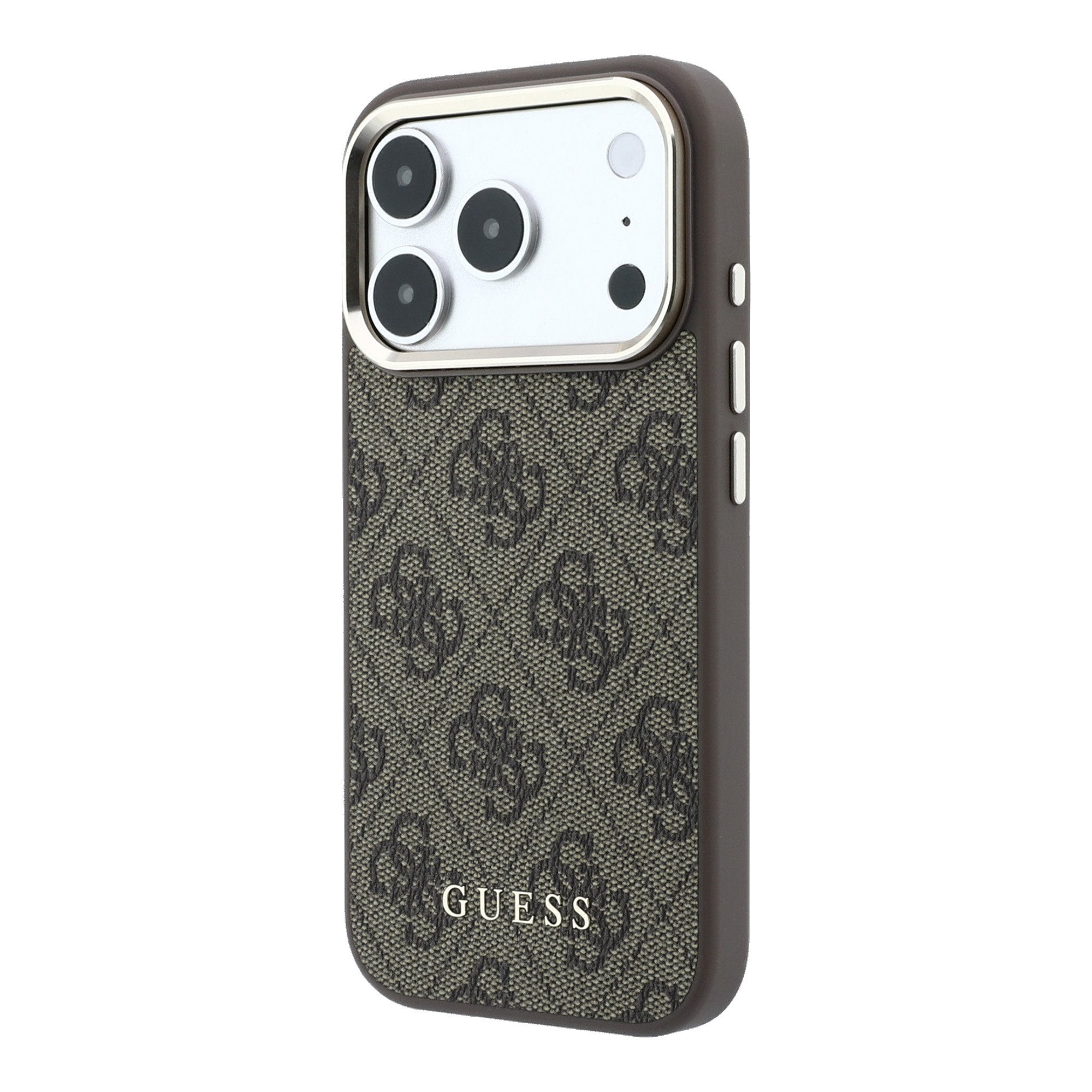 Guess iPhone 17 Pro / iPhone 18 Pro - Σκληρή Θήκη με Πλαίσιο Σιλικόνης και Επένδυση Οικολογικού Δέρματος - PU Leather 4G Gold Frame MagSafe - Brown