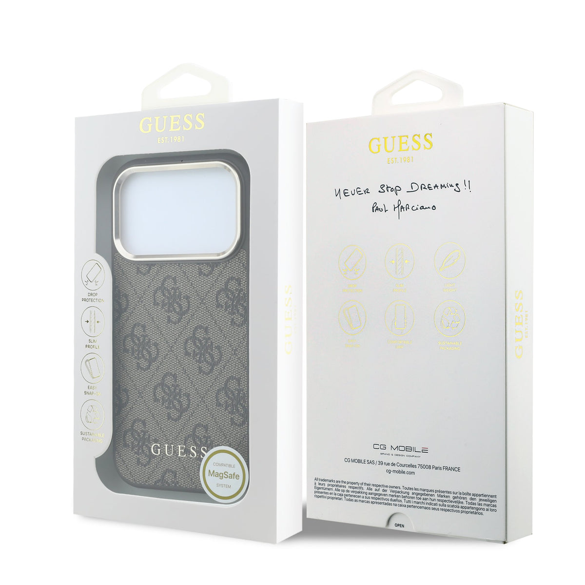 Guess iPhone 17 Pro / iPhone 18 Pro - Σκληρή Θήκη με Πλαίσιο Σιλικόνης και Επένδυση Οικολογικού Δέρματος - PU Leather 4G Gold Frame MagSafe - Brown