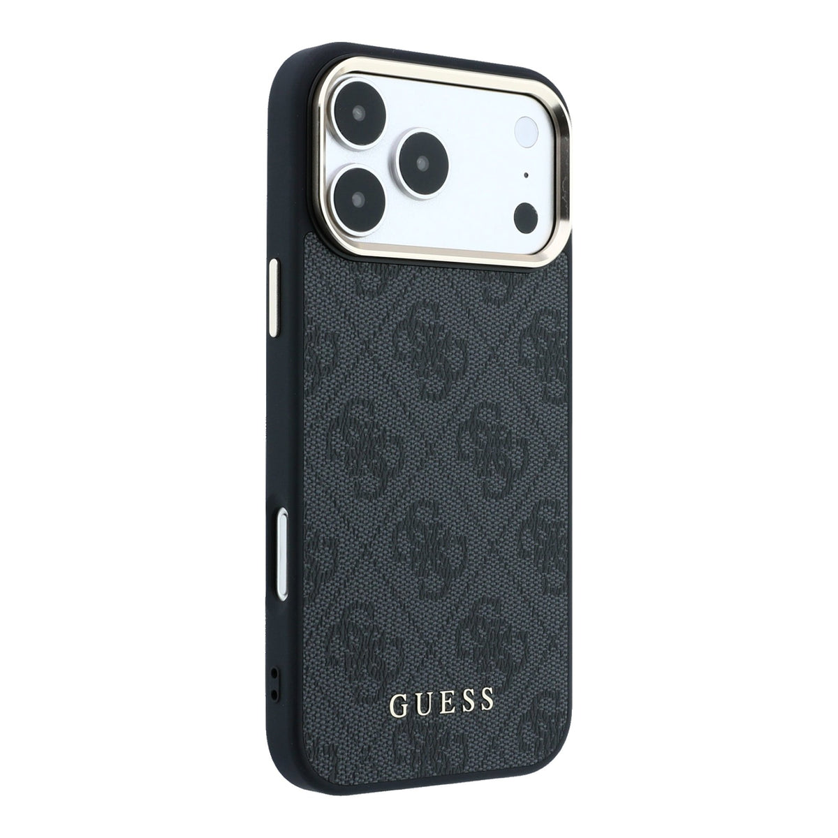 Guess iPhone 17 Pro Max / iPhone 18 Pro Max - Σκληρή Θήκη με Πλαίσιο Σιλικόνης και Επένδυση Οικολογικού Δέρματος - PU Leather 4G Gold Frame MagSafe - Black