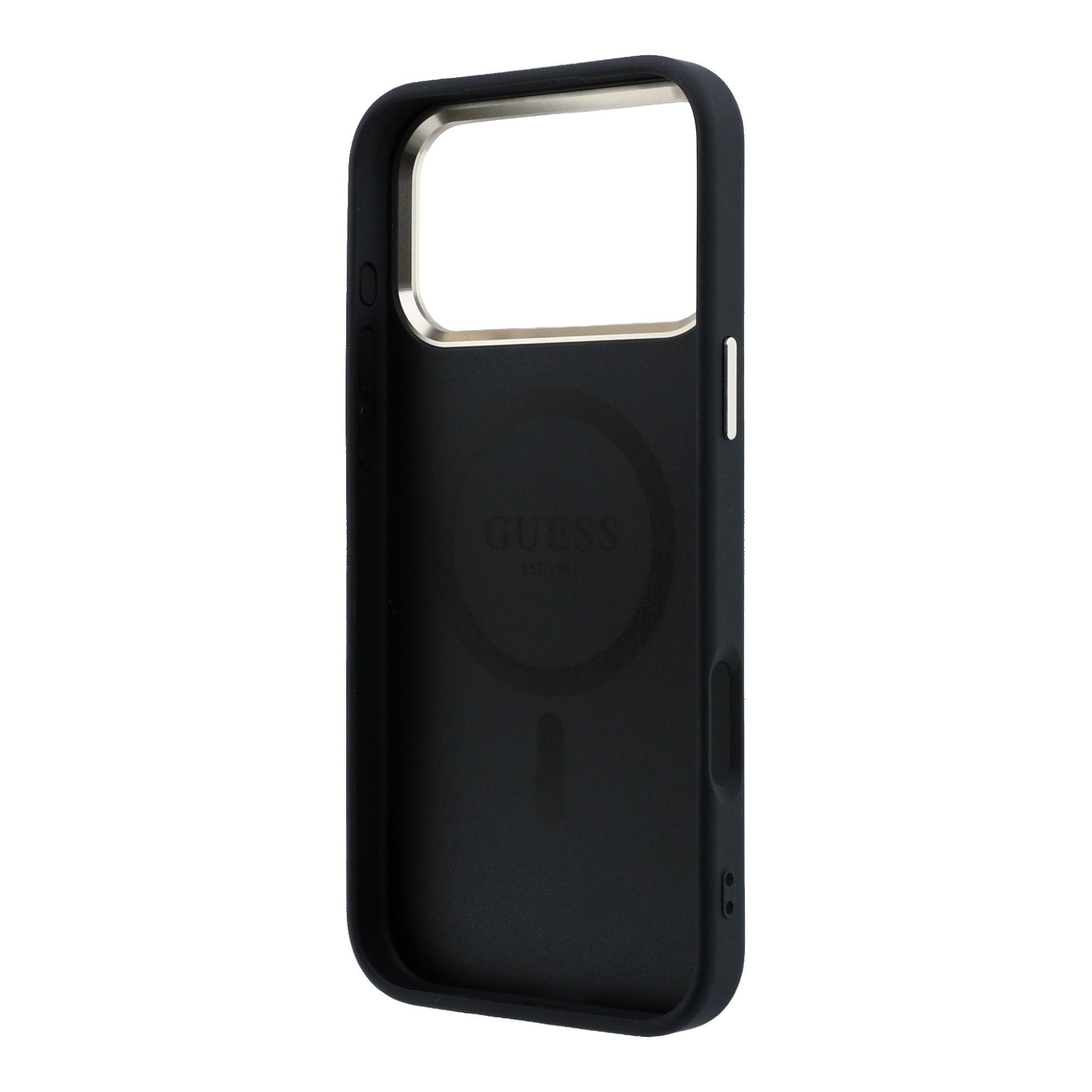 Guess iPhone 17 Pro Max / iPhone 18 Pro Max - Σκληρή Θήκη με Πλαίσιο Σιλικόνης και Επένδυση Οικολογικού Δέρματος - PU Leather 4G Gold Frame MagSafe - Black