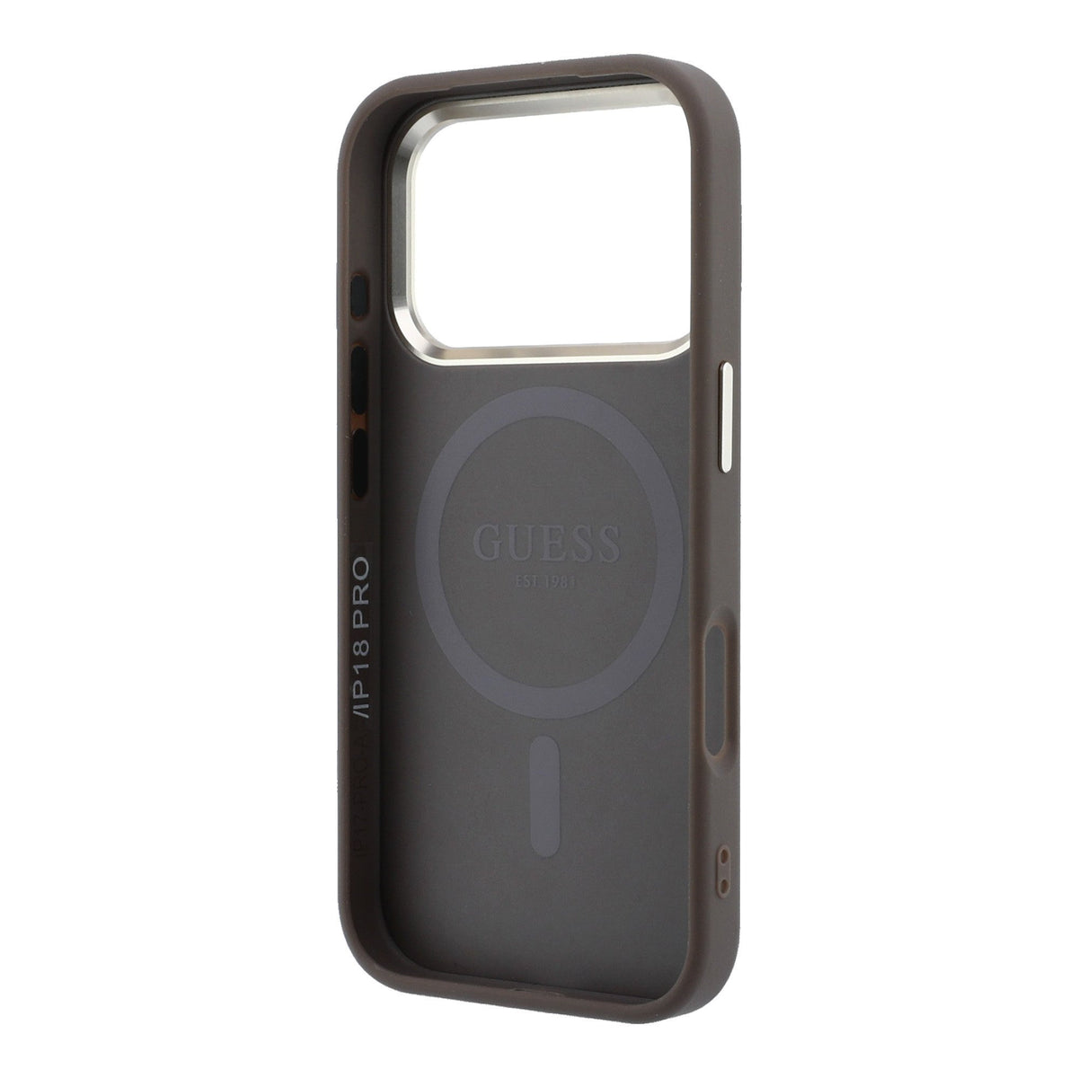 Guess iPhone 17 Pro Max / iPhone 18 Pro Max - Σκληρή Θήκη με Πλαίσιο Σιλικόνης και Επένδυση Οικολογικού Δέρματος - PU Leather 4G Gold Frame MagSafe - Brown