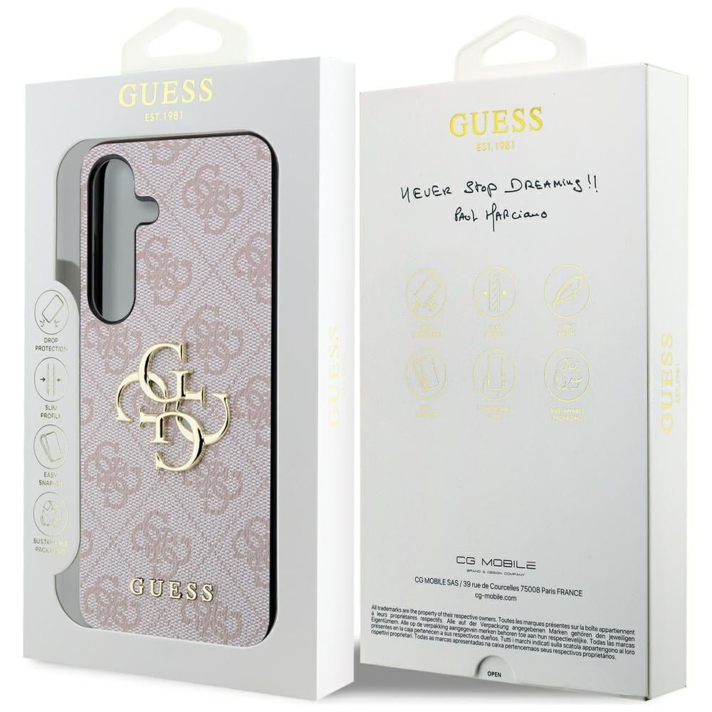 Guess Samsung Galaxy S24 - 4G Big Metal Logo Θήκη με Επένδυση Συνθετικού Δέρματος - Pink - GUHCS24S4GMGPI