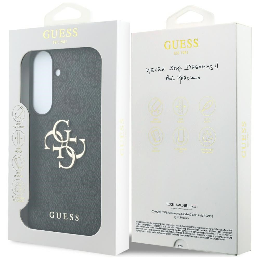 Guess Samsung Galaxy S26 FE - Σκληρή Θήκη με Πλαίσιο Σιλικόνης και Επένδυση Συνθετικού Δέρματος - Embossed 4G Ring Classic Logo - Black