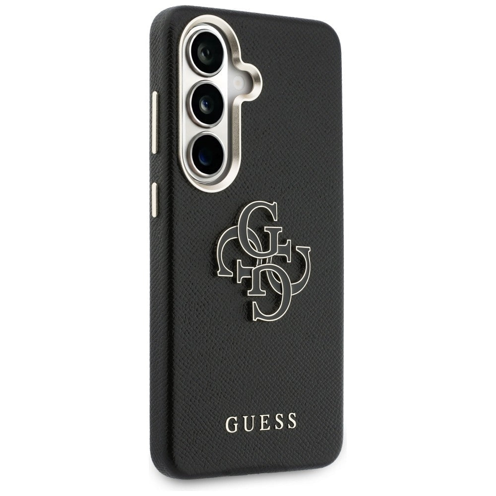 Guess Samsung Galaxy S26 Plus - Σκληρή Θήκη με Επένδυση από Οικολογικό Δέρμα - Grained Big 4G Metal Logo - Black