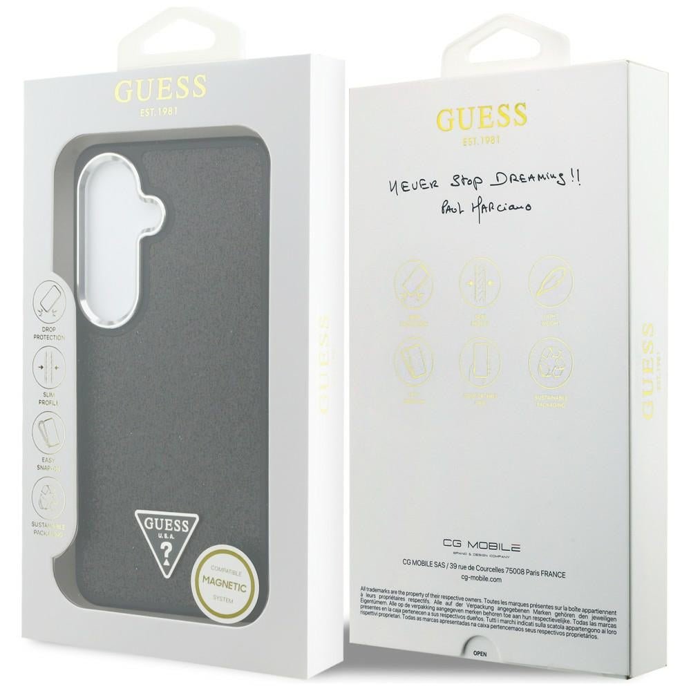 Guess Samsung Galaxy S26 Plus - Σκληρή Θήκη με Επένδυση Οικολογικού Δέρματος - Fixed Glitter Triangle MagSafe - Black